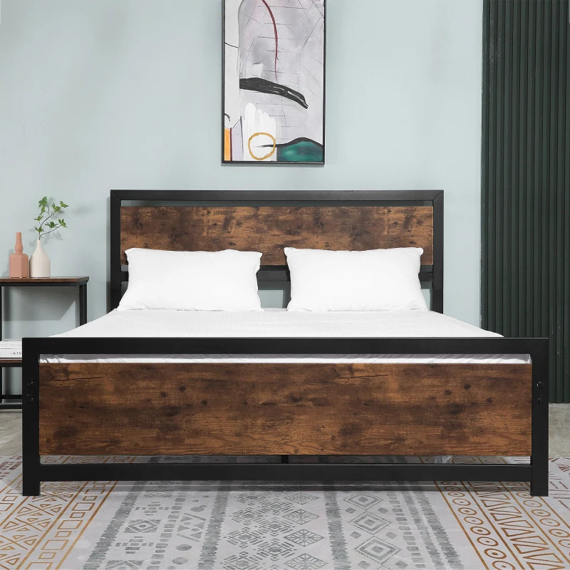 King Size Metal Bed Frame with Headboard & Footboard - Sturdy Slat Support & Underbed Storage - Stylish Bedroom Furniture for Adults