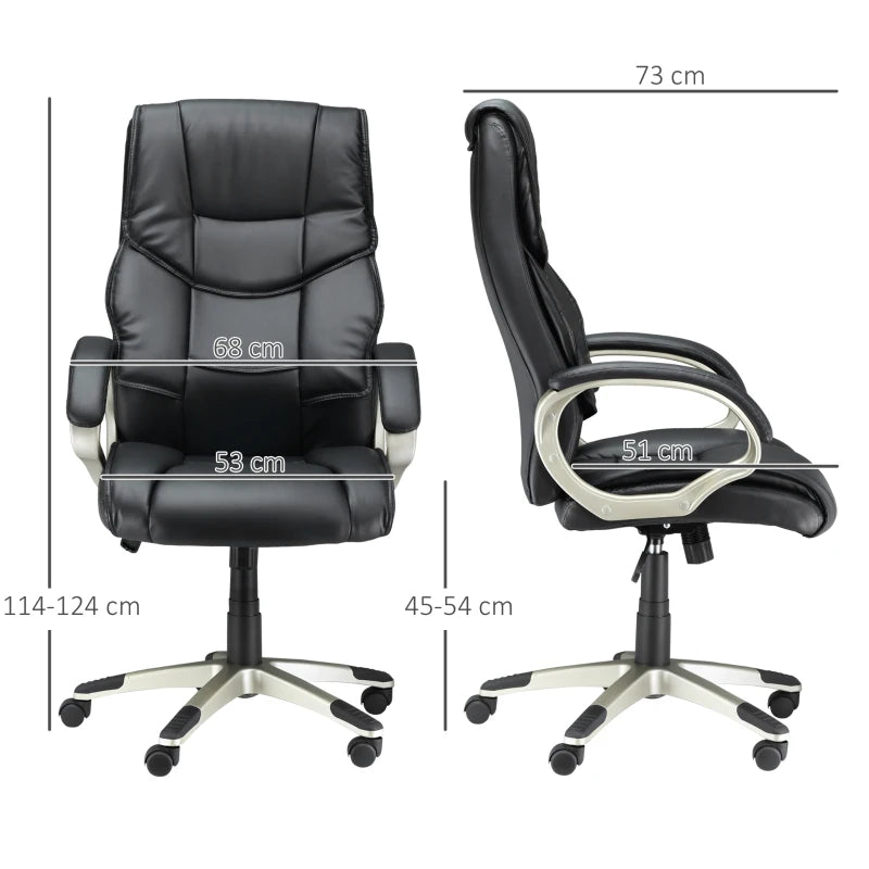 High Back Faux Leather Home Office Chair - Adjustable Height Rocking Desk Chair in Black for Comfort & Style