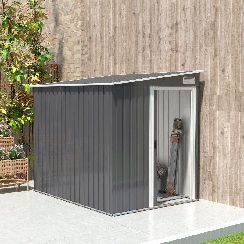 7ft x 5ft Galvanised Metal Shed with Sliding Door - Durable Dark Grey Outdoor Storage Solution