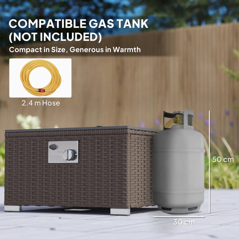 5-Piece Rattan Garden Furniture Set with Gas Fire Pit & Footstools - Brown & Cream