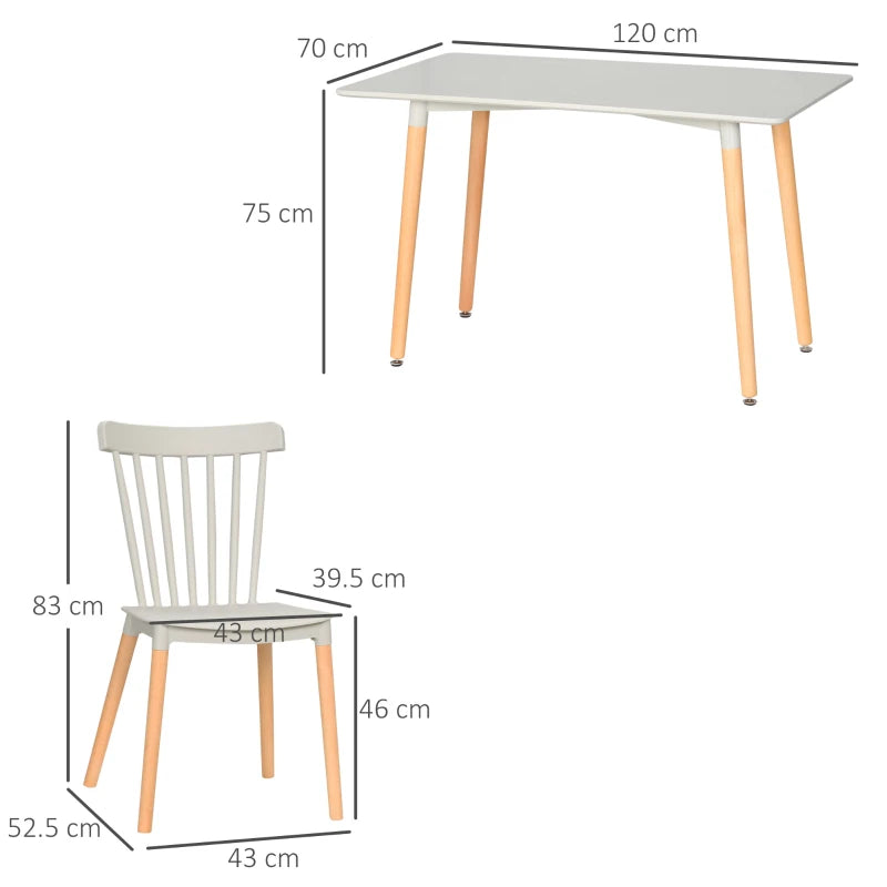 5-Piece Grey Dining Table Set with Beech Wood Legs - Space-Saving Table & 4 Chairs for Small Kitchens