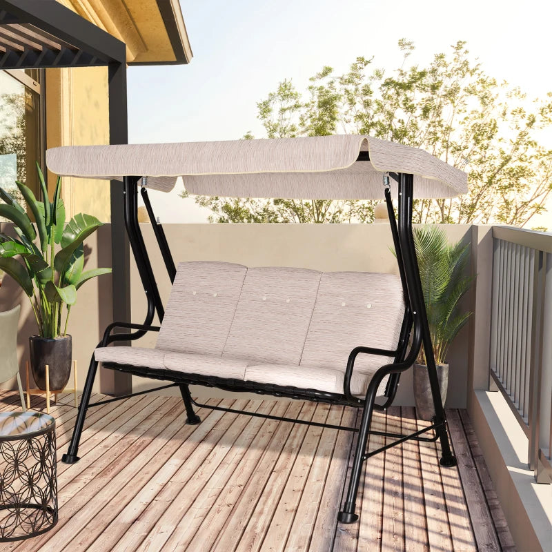 Beige 3-Seater Outdoor Garden Swing Chair with Canopy