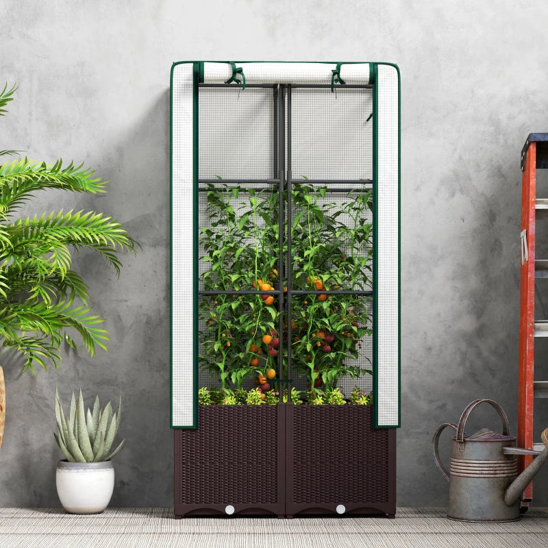 Raised Garden Bed with Trellis - 80 x 40 x 140 cm - Plastic Planter Box for Climbing Plants, Vegetables, and Flowers - Includes Drainage Holes and Drain Plugs