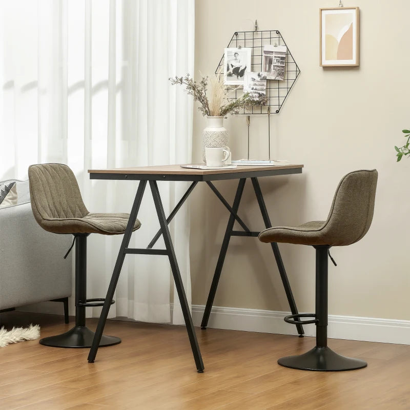 Set of 2 Stylish Brown Linen-Look Bar Stools - Modern Design for Kitchen & Dining - Comfortable Seating