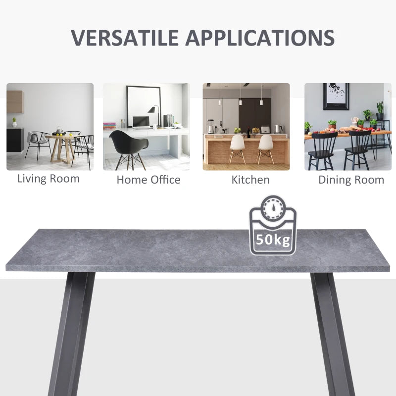 Contemporary Dark Grey Rectangle Dining Table with Metal Legs - Spacious Kitchen Table for Dining Room & Living Room