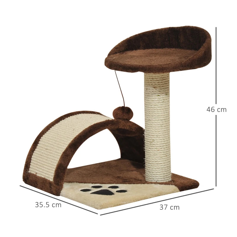 Brown Cat Tree Scratching Post - Kitten Activity Centre with Climber & Hanging Ball - Durable Scratcher for Cats