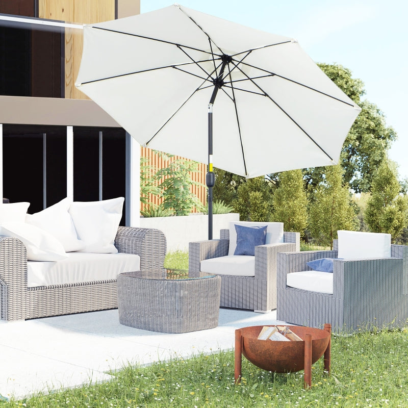 Cream White Tilting Garden Parasol Umbrella with Glass Fibre Ribs