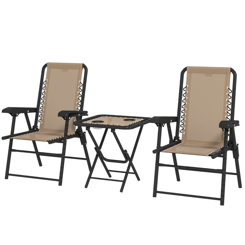 Three-Piece Khaki Garden Table and Chair Set - Outdoor Furniture, Compact Size