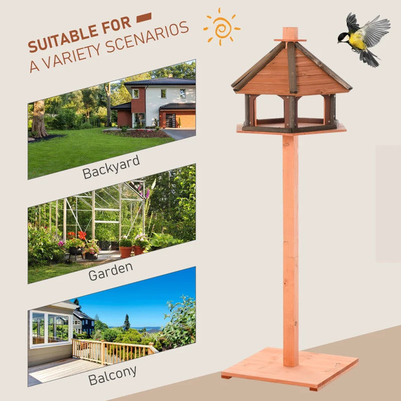 130cm Wooden Bird Table with Roof - Outdoor Feeding Station for Birds, Brown Color, Perfect Garden Accessory