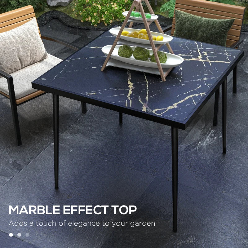 Black Square Outdoor Dining Table for 4 with Marble Glass Top