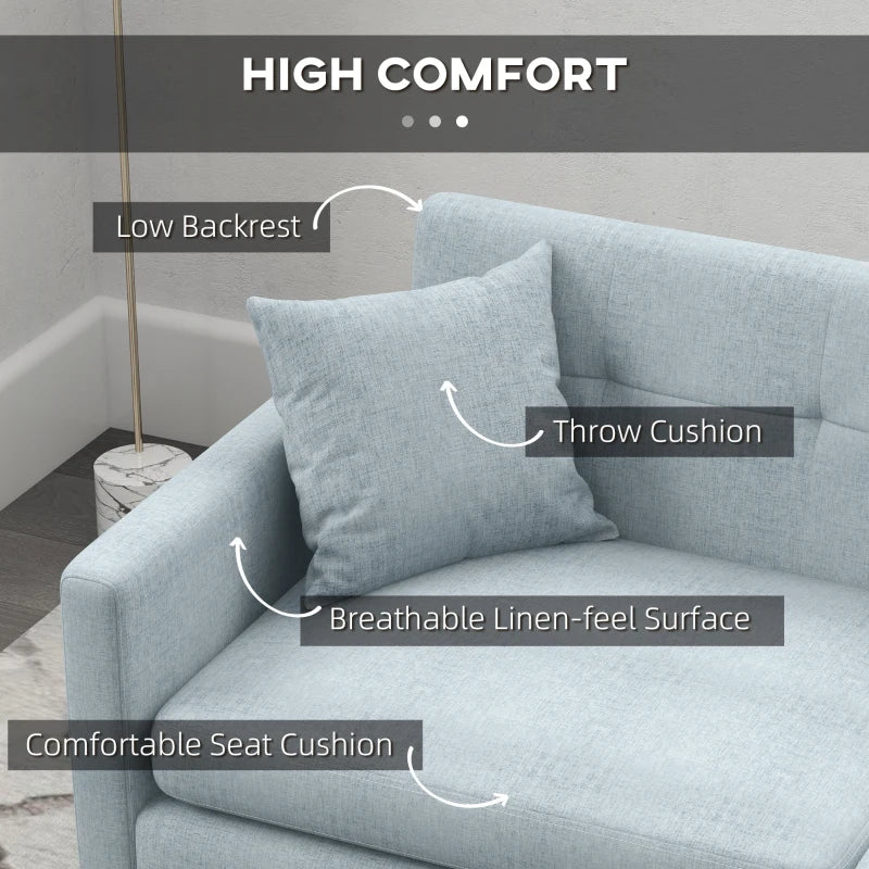 Modern 165cm 3-Seater Sofa for Living Room, Tufted Fabric Couch with Steel Legs and Storage Pockets, Blue