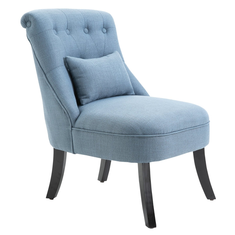 Upholstered Fabric Single Sofa Dining Chair with Pillow and Solid Wood Legs for Living Room, Blue
