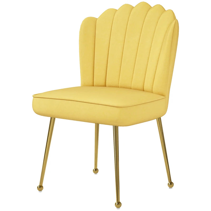 Stylish Yellow Velvet-Feel Shell Accent Chair for Living Room - Modern Home Decor, Comfortable Seating, Unique Design