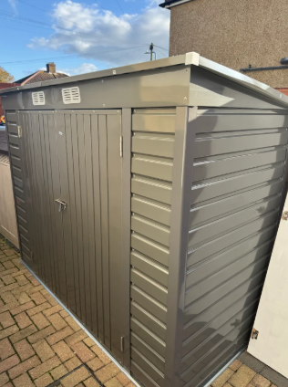 Grey 3.7ft x 7.9ft Galvanised Steel Shed With Latched Door And Padlock Doors