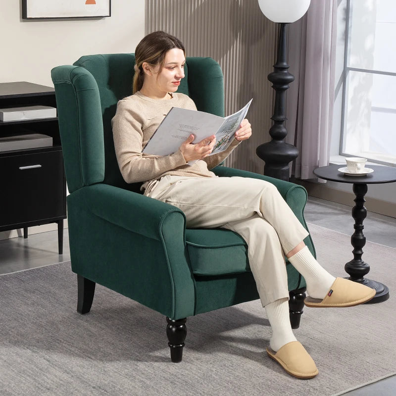 Retro Upholstered Wingback Accent Chair with Button Tufting for Living Room and Bedroom in Green