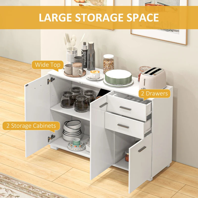 Modern White Sideboard Storage Cabinet with 2 Drawers and 3 Doors Adjustable Shelves for Living Room and Dining Room