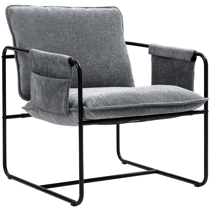Minimalist Grey Padded Accent Chair with Convenient Pockets for Stylish Living Spaces