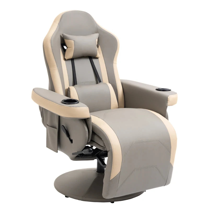 Grey PU Leather Manual Recliner Armchair with Adjustable Leg Rest and 360° Swivel Function