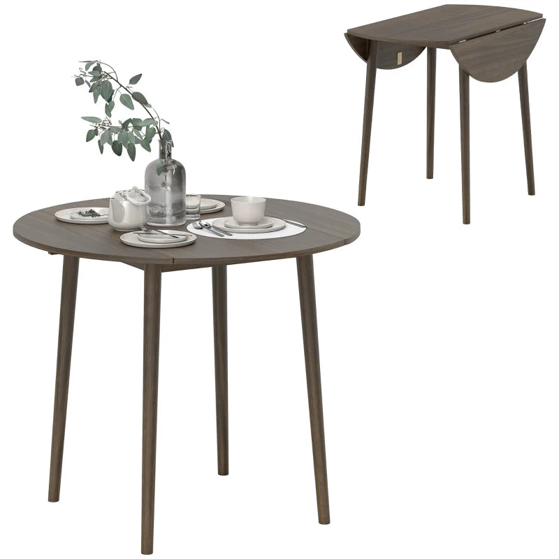 Modern Round Folding Dining Table for 4 - Space-Saving Drop Leaf Kitchen Table with Wood Legs in Grey