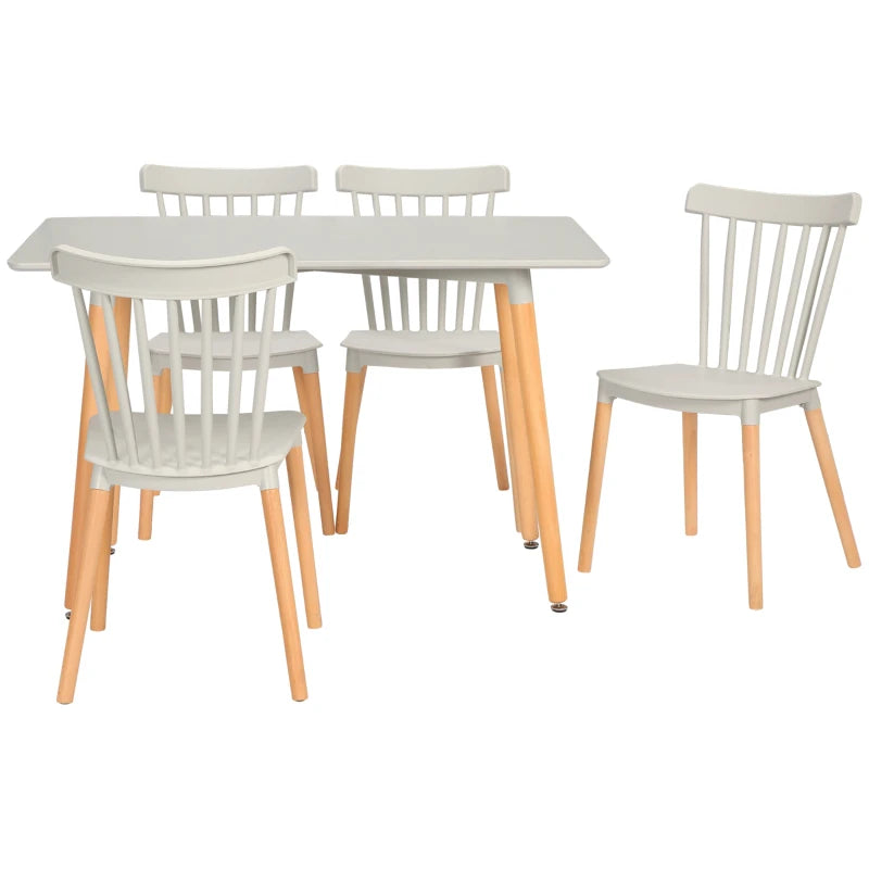 5-Piece Grey Dining Table Set with Beech Wood Legs - Space-Saving Table & 4 Chairs for Small Kitchens