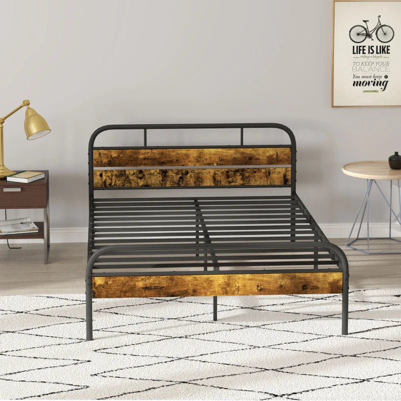 Industrial-Style Double Bed Frame in Black and Brown for Modern Bedrooms