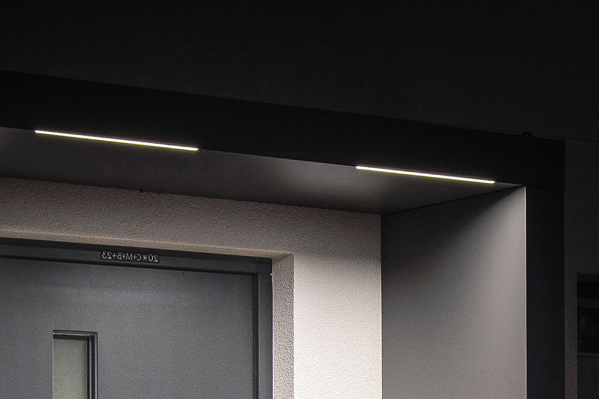 Custom Made 200x90cm - 2.3m High - Aluminium Canopy With LED Light Strip & Side Panel - Black RAL 9005