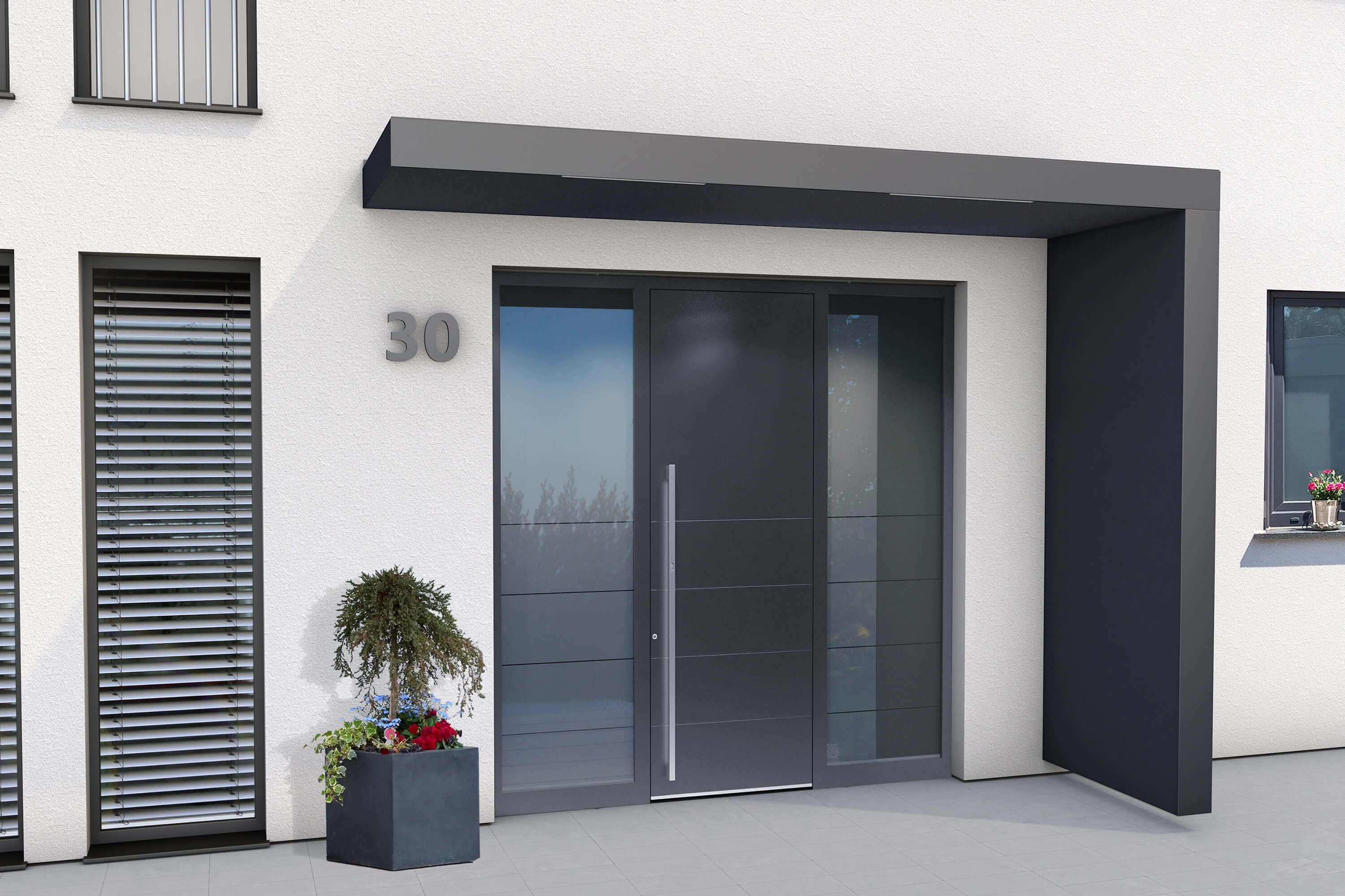 251-300x90cm Aluminium Canopy With LED Light Strip & Side Panel - Anthracite Grey (Left or Right)