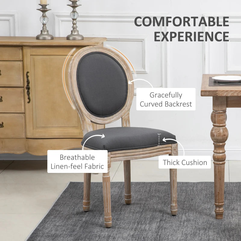 Set of 2 French-Inspired Grey Wooden Dining Chairs - Elegant Rustic Furniture for Dining Room or Kitchen