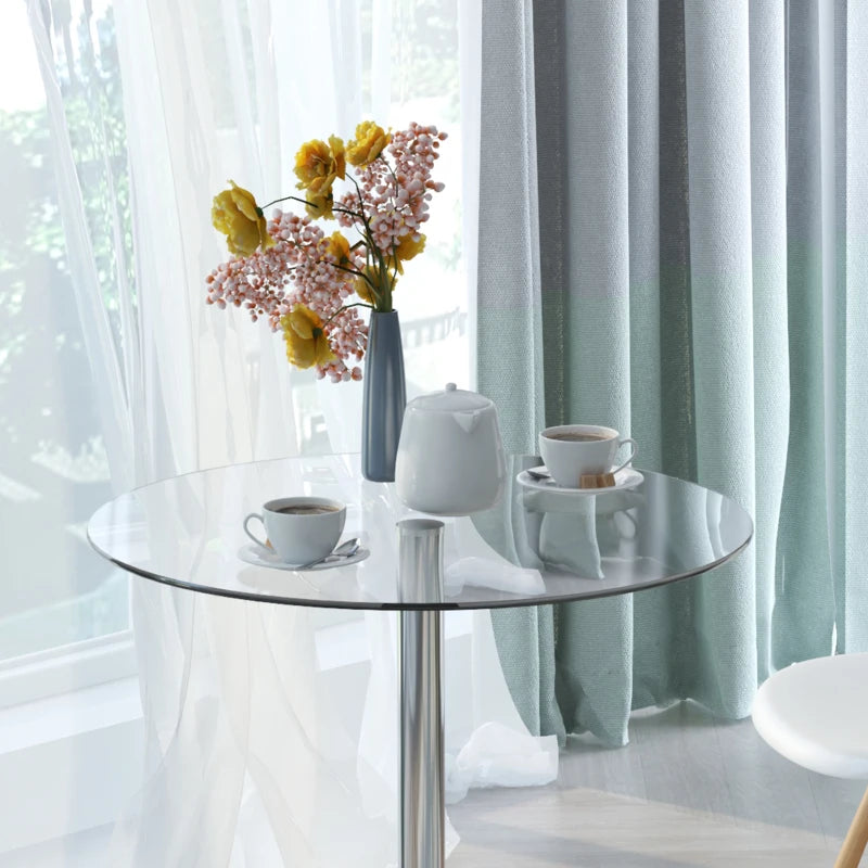 Modern Round Dining Table with Tempered Glass Top & Steel Base - Space Saving Small Bar Table for Dining Room