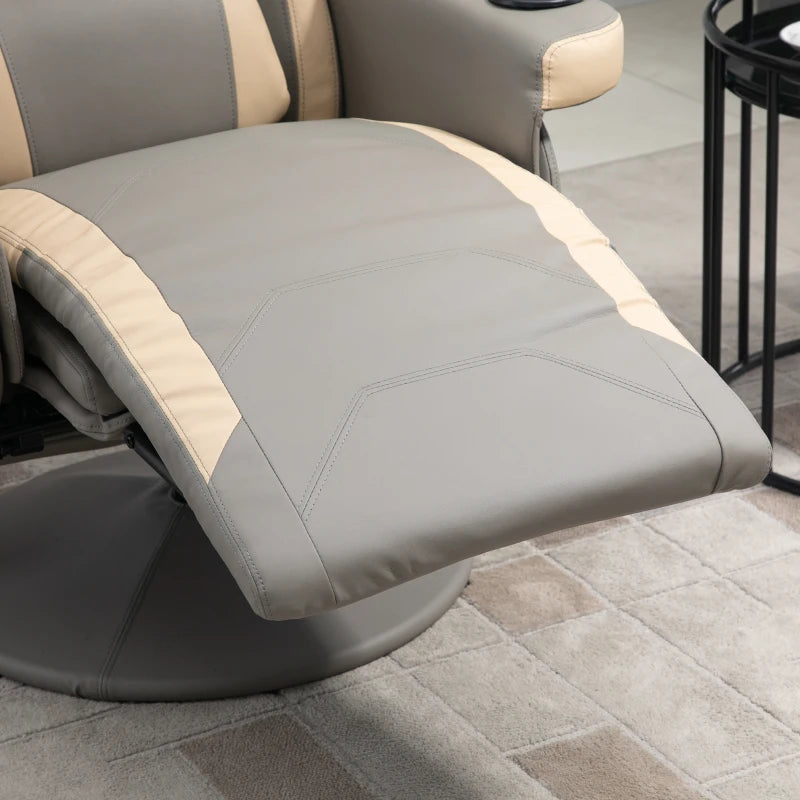 Grey PU Leather Manual Recliner Armchair with Adjustable Leg Rest and 360° Swivel Function