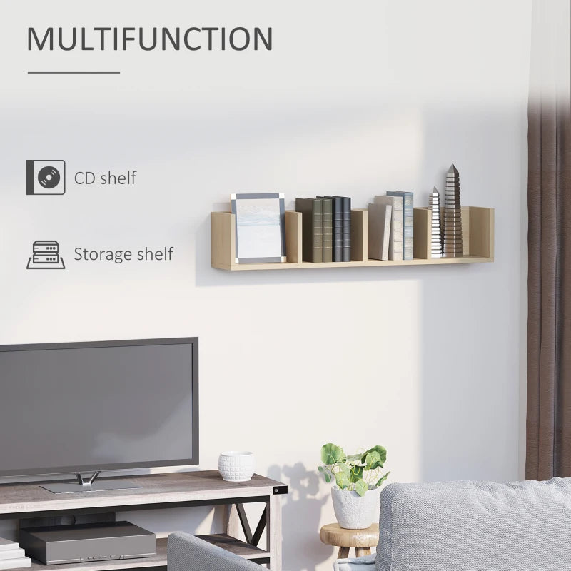 Wall Mount Media Storage Rack for 84 CDs or 56 DVDs/Blu-rays - Set of 2 Wooden Shelf Organisers in Natural Finish