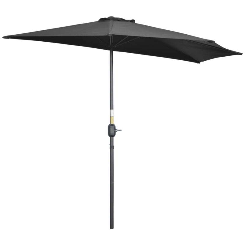 Black 2.7m Half Garden Parasol with 5 Steel Ribs