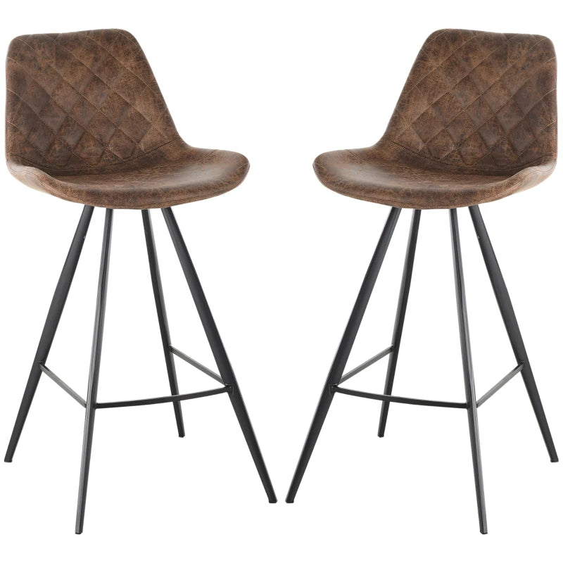 Set of 2 Vintage Microfiber Bar Stools - Comfortable Padded Tub Seats with Steel Frame & Footrest - Stylish Brown for Home & Cafe
