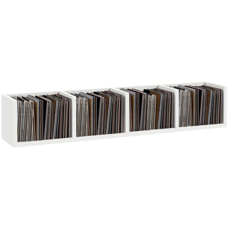 Wall Mount Media Storage Rack - 84 CD / 56 DVD/Blu-ray Organizer - 4 Cube Wooden Shelf Unit (White)