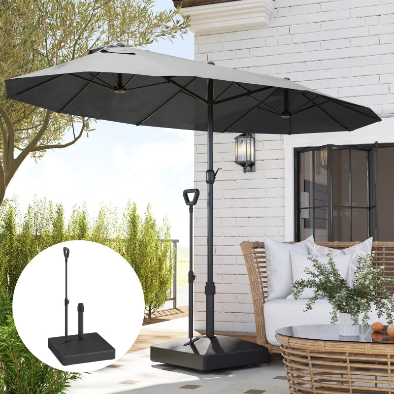 Adjustable Garden Parasol Base with Wheels and Handle - Black, 55kg Capacity for Sun Umbrella Stand, 45kg with Water, Ideal for Garden and Poolside