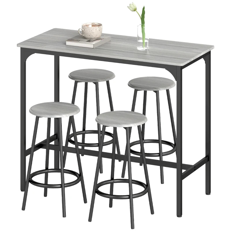 Five Piece Industrial Style Bar Table Set Grey and Black