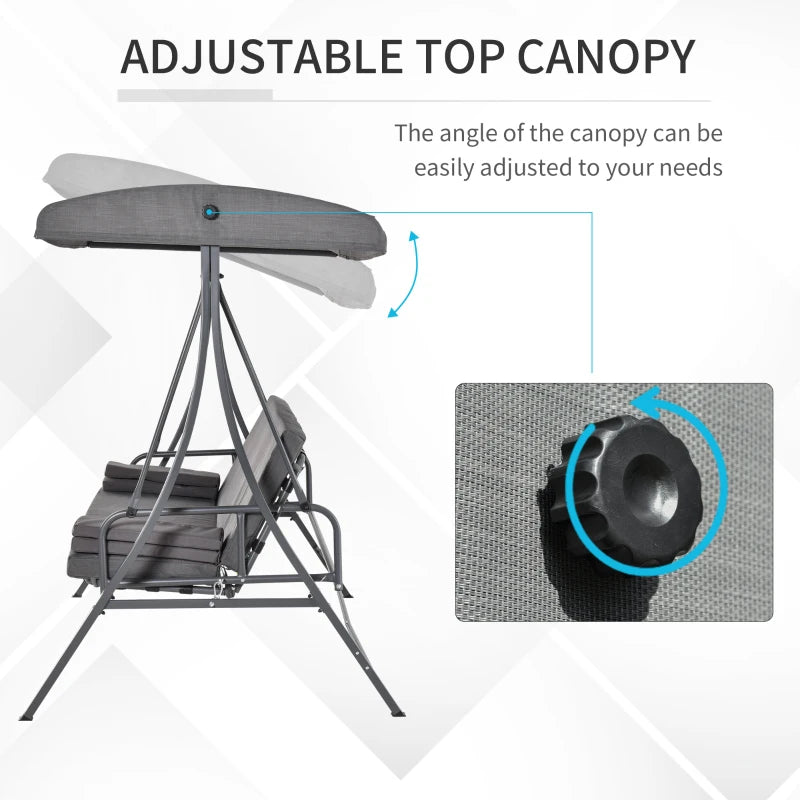 3-Seater Swing Hammock with Adjustable Canopy and Cushion - Garden Patio Furniture