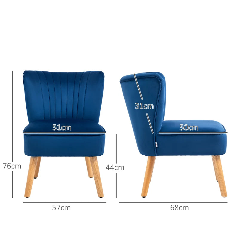 Modern Fabric Accent Chair for Living Room with Rubber Wood Legs and Thick Padding in Dark Blue