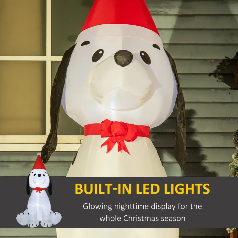 6ft Inflatable Christmas Puppy Dog with Santa Hat - Lighted Outdoor Holiday Decoration for Indoor & Outdoor Festivities