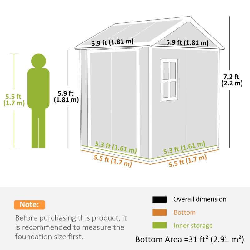 6ft x 6ft Garden Shed with Floor, Windows, Lockable Doors and Vents - Wood Effect Resin Tool Shed for Outdoor Patios