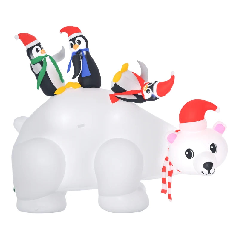 5ft LED Lighted Outdoor Christmas Inflatable Polar Bear with Penguins - Giant Yard Decoration for Home & Garden Parties