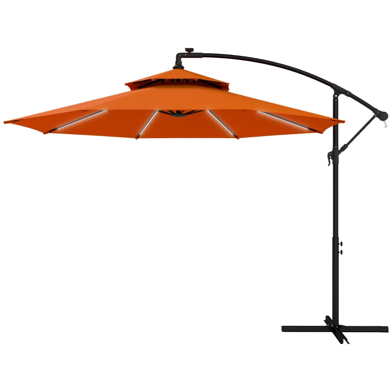 3m Orange LED Lighted Patio Umbrella - Overhanging Garden Parasol for Outdoor Use