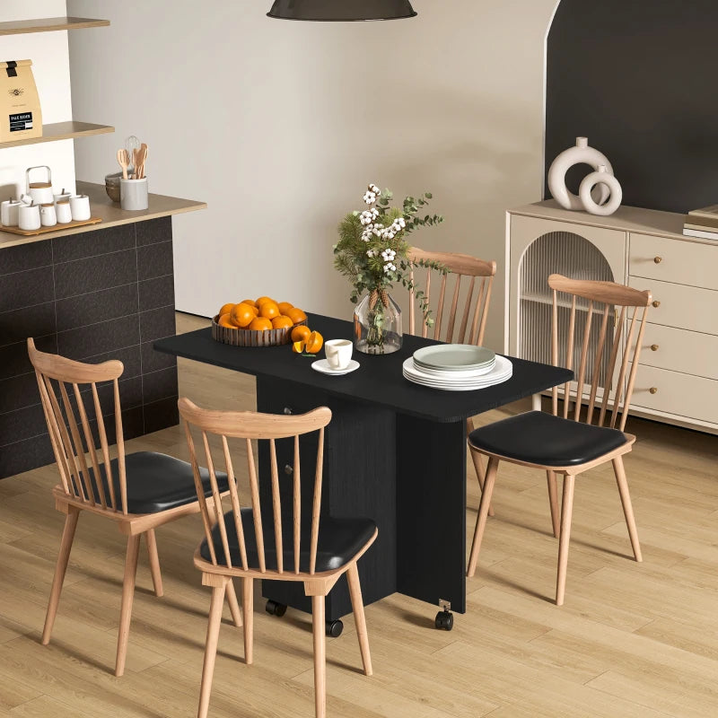 Multi-Storage Six-Person Drop Leaf Dining Table in Distressed Black Finish