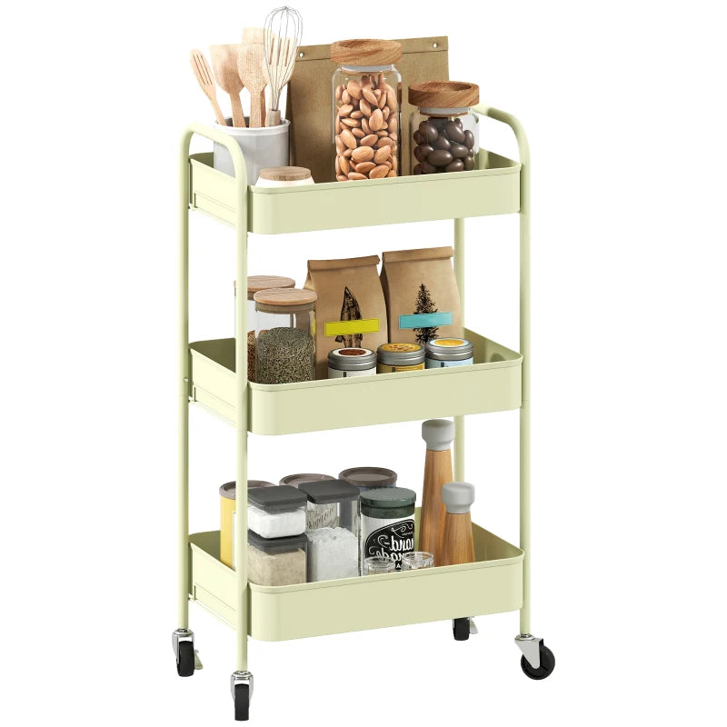 Three-Tier Green Steel Storage Trolley - Versatile Organizer Cart for Home, Office, Kitchen & Garage