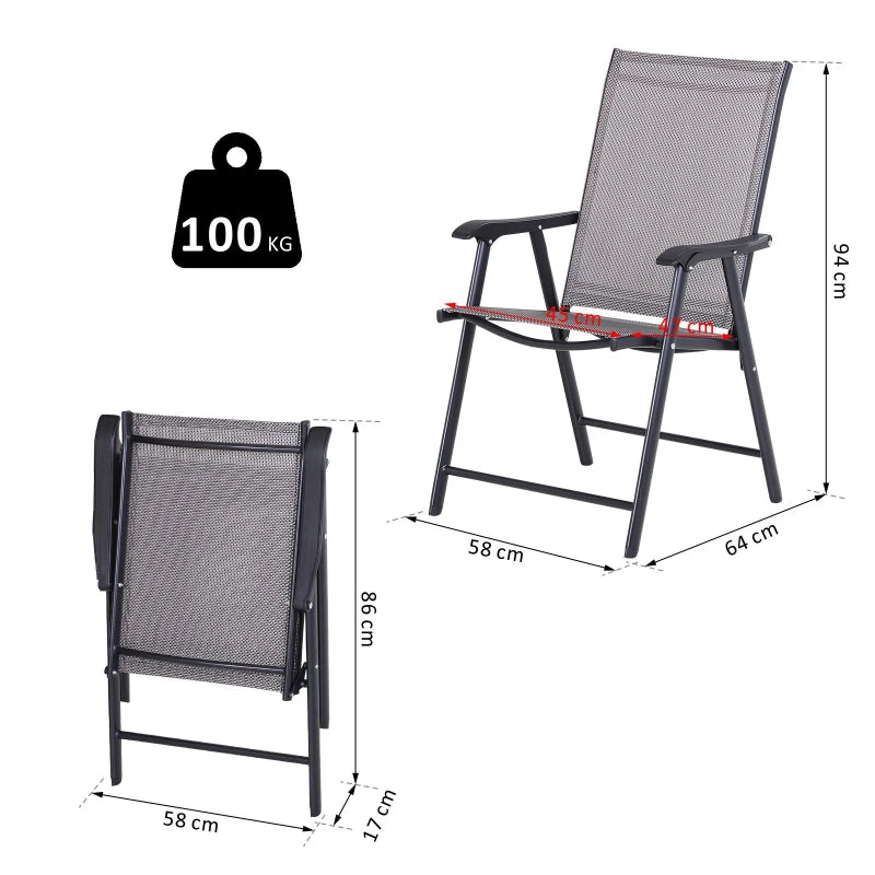 Grey Folding Metal Outdoor Chairs Set of 2 with Breathable Mesh Seat