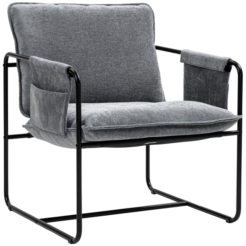 Minimalist Grey Padded Accent Chair with Convenient Pockets for Stylish Living Spaces