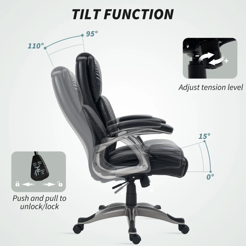 Ergonomic 49.5-59cm Adjustable Faux Leather Office Chair - Stylish Black Executive Desk Seating