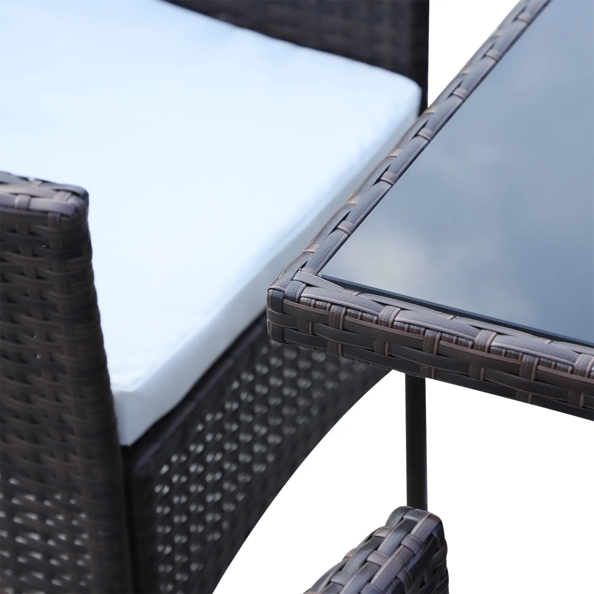 Brown 6 Seater Rattan Dining Set with Cushions and Rectangular Glass Top Table