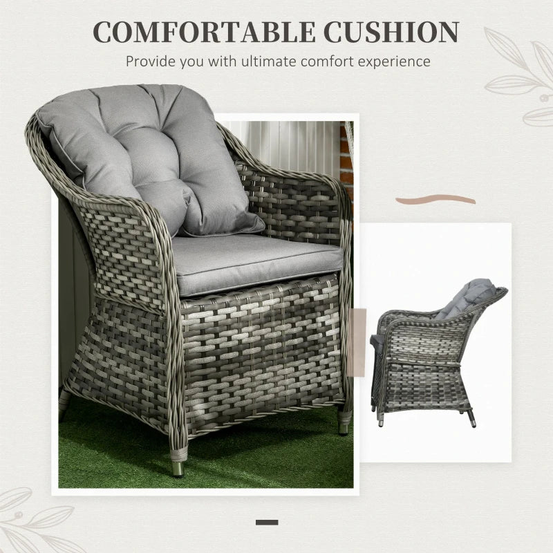 Grey 7-Piece Grey Rattan Outdoor Dining Set with Glass Table & Umbrella Hole