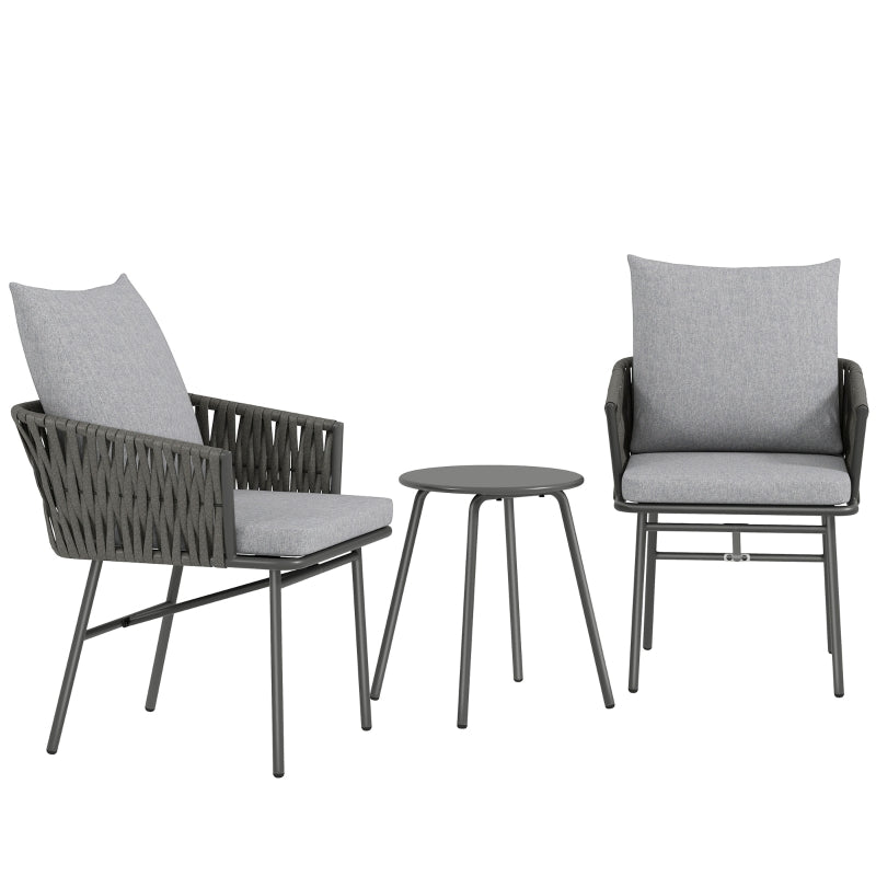 3-Piece Rattan Bistro Set with Cushions - Patio Furniture for Balcony, Porch, Terrace - Grey